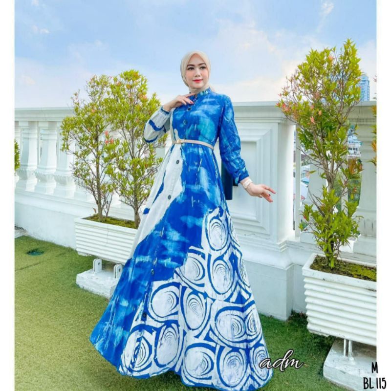 gamis twill rayon candimekar warna biru putih