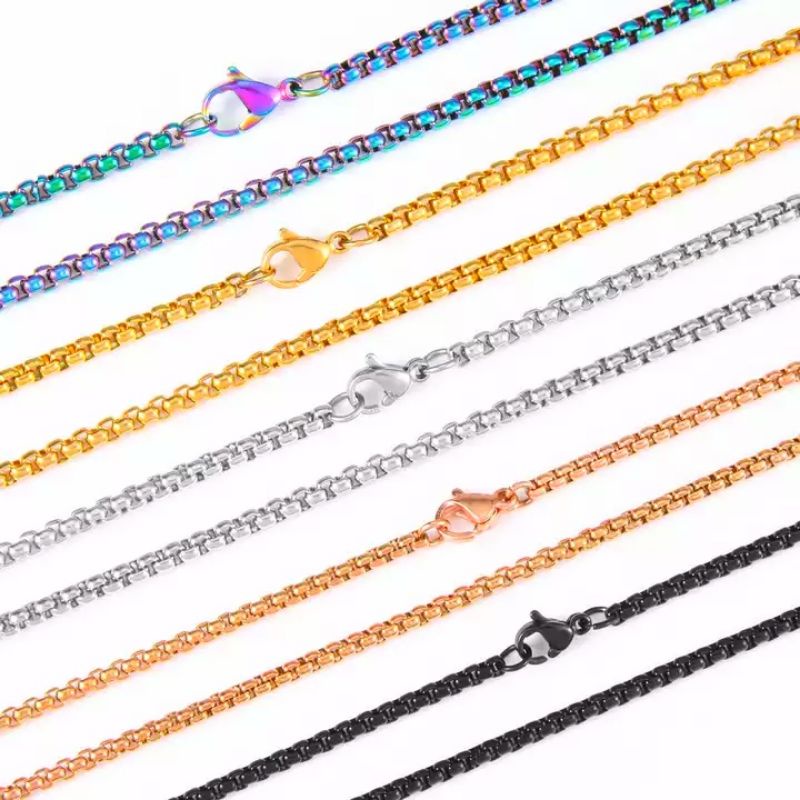 Kalung Rolo Roller Necklace Set Man Jewelry Silver Women Neck Stainless Steel Wallet Chain Square Pearl Chain Jewelry Findings