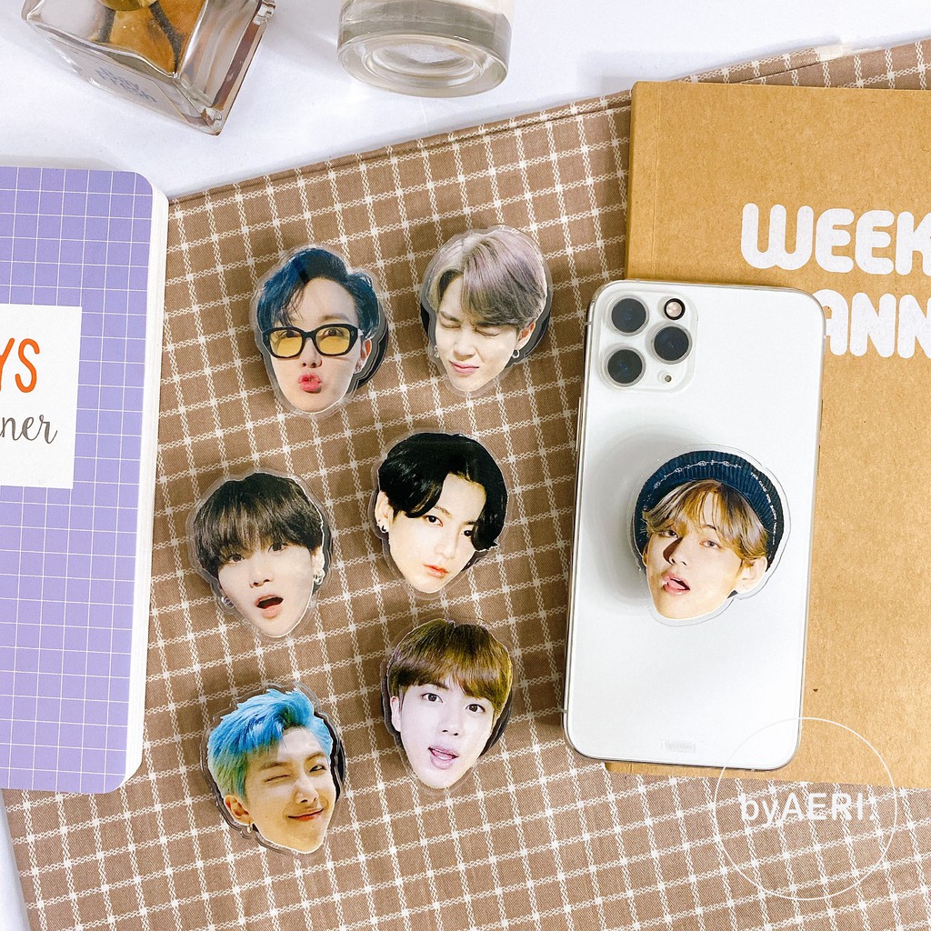 B T S POPSOCKET Akrilik Ready Stock (Pop Socket Wajah KPOP Holder Handphone/Pegangan HP)