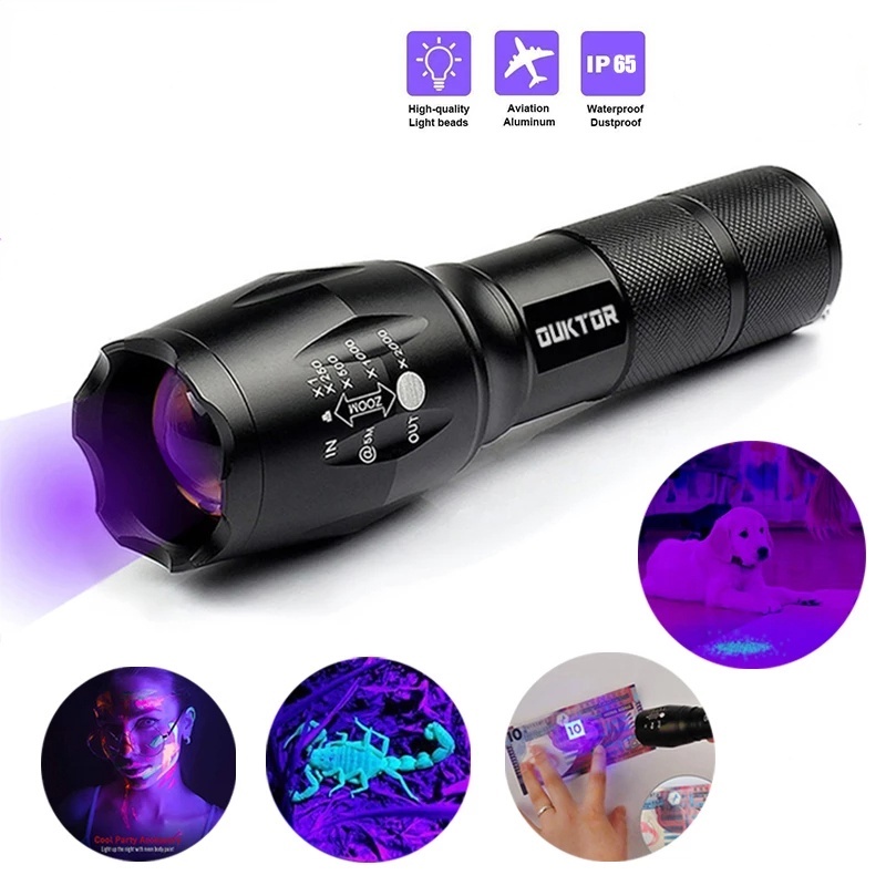 Ultraviolet White Lamp Double Lamp Retractable Zoom Flashlight UV Stain Detector Outdoor Hunting