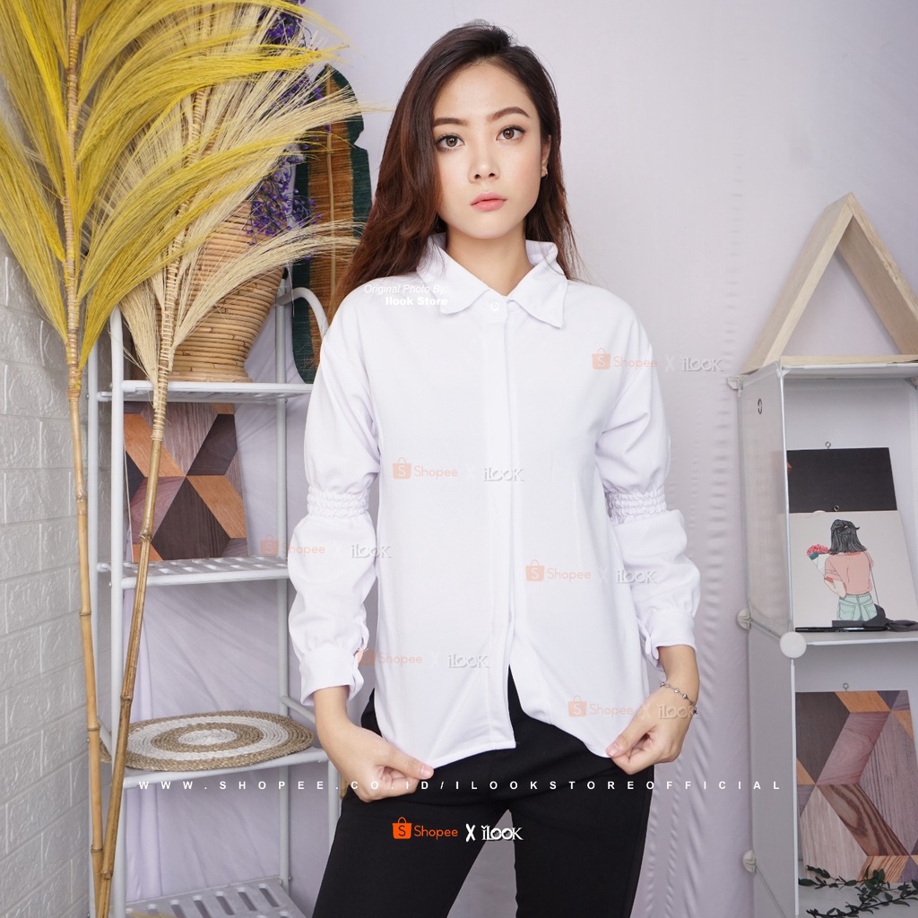 ilook | Blouse Lenda | Blouse Zeon | Atasan Wanita Terbaru Bahan Creape - Fit to L-LENDA - PUTIH