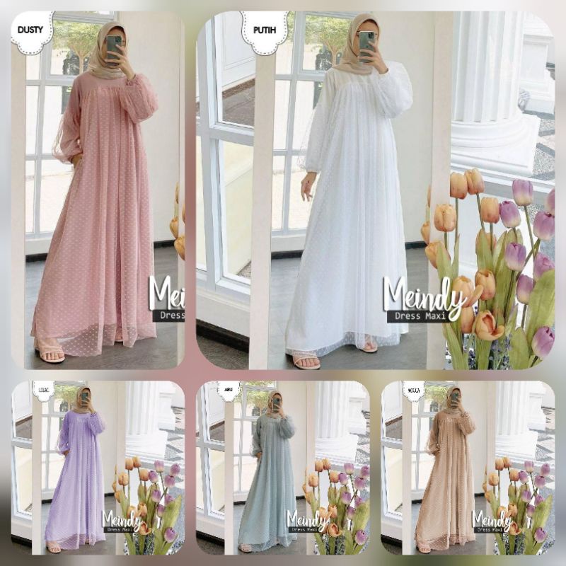 DRESS MUSLIM GAMIS FASHION MAXY MEINDY MOACREPE TILE DOT JCHM