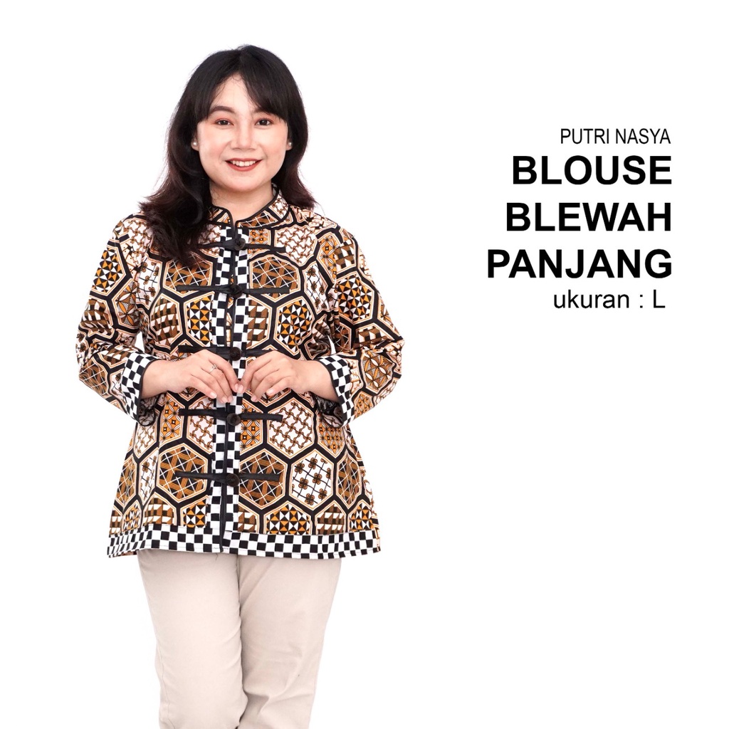 Atasan Batik Jumbo Wanita Blouse Big Size Wanita Kerja Jumbo S-M-L-XL-2L-3L-4L-5L-6L-7L Model Blus Jumbo Seragam Batik / Pakaian Batik Kekinian LD 140 Kantor Formal