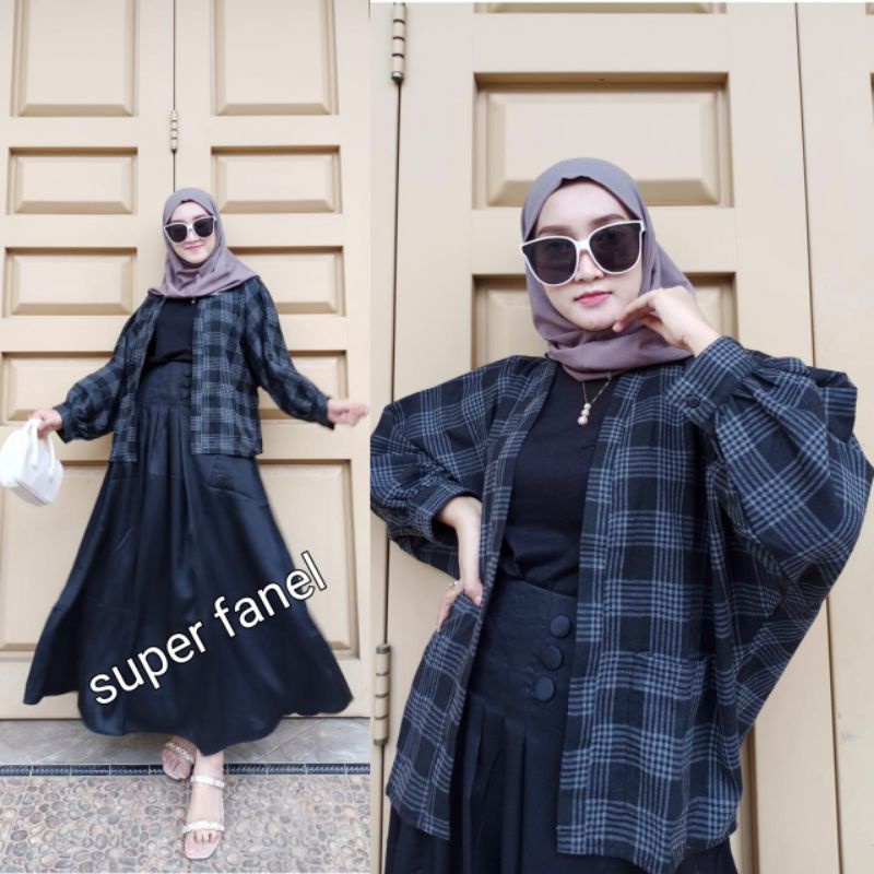 OUTER BALON GRID OVERSIZE KOTAK FLANEL WANITA PREMIUM