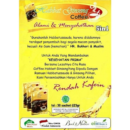 

Kopi Eliman PER RENCENG | Habbat Ginseng Coffee 5 in 1 | Kopi Habbat