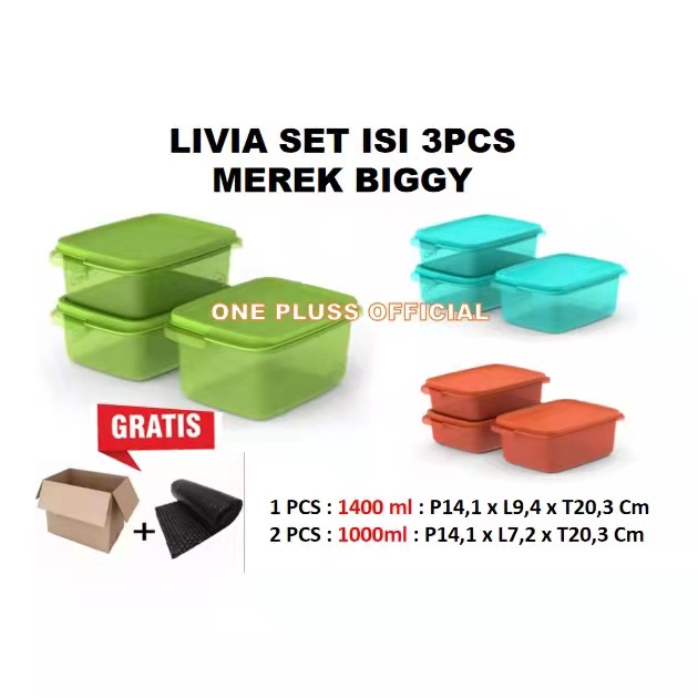 Toples Kotak Serbaguna 1400ML&amp;1000ML Sealware Livia Set Isi 3 Merek Biggy