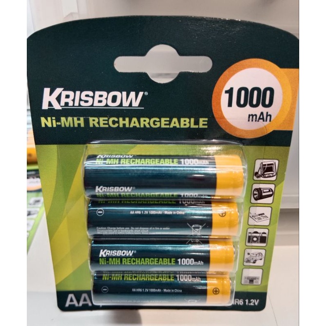 KRISBOW Set Baterai Rechargeable Size AA 1000 mAh 4pcs