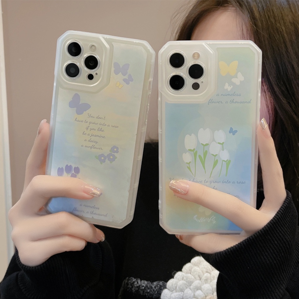 Butterfly Casing Iphone 13 8 7 Plus SE2 XS XR 11 12 PRO MAX Transparan Motif Kupu-Kupu Tulip