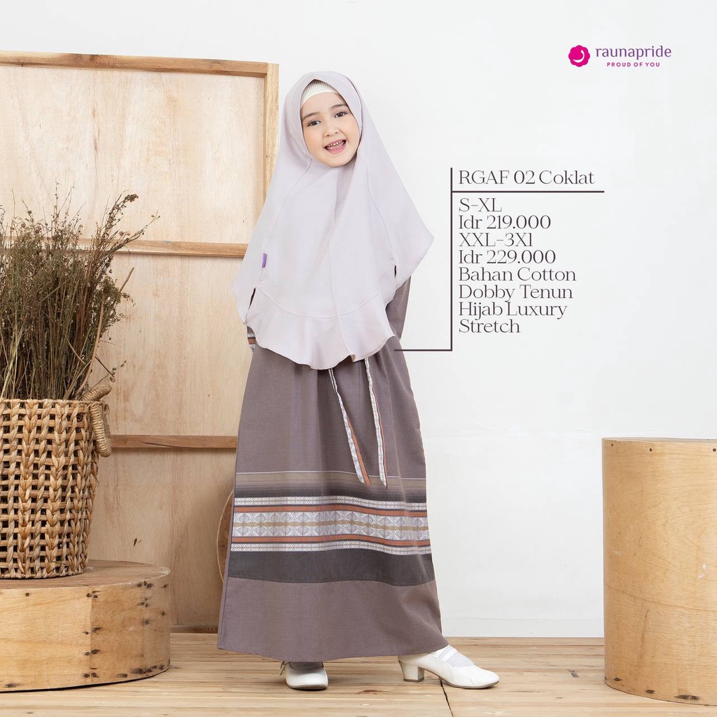 Rauna Gamis Anak Perempun / GAF 02 COKLAT / Rauna Sarimbit Keluarga 2022 / Fashion Muslim