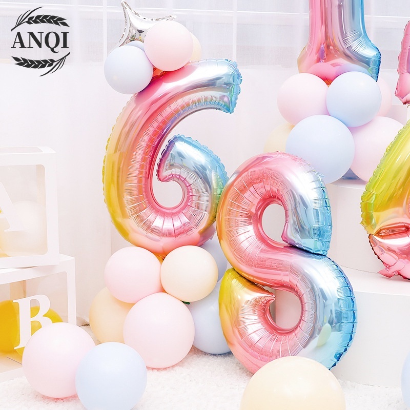 ANQI 1888 Balon Foil Angka Balon angka Jumbo Rainbow Balon Usia