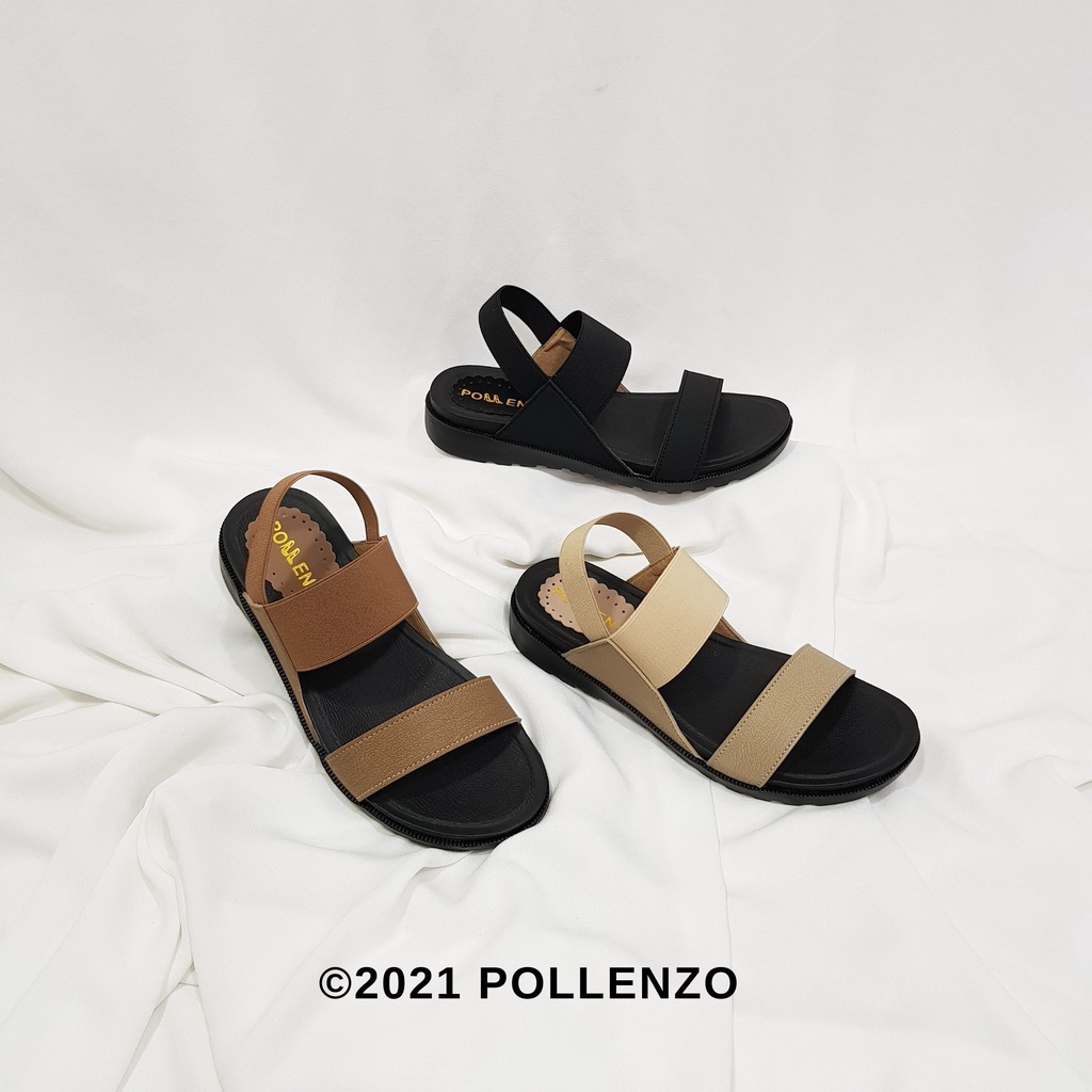 Sandal Wanita Pollenzo - Yoela Sandal Casual Dual-Strap Tali Karet Elastis Ap-306 (J8W4) Terbaru San