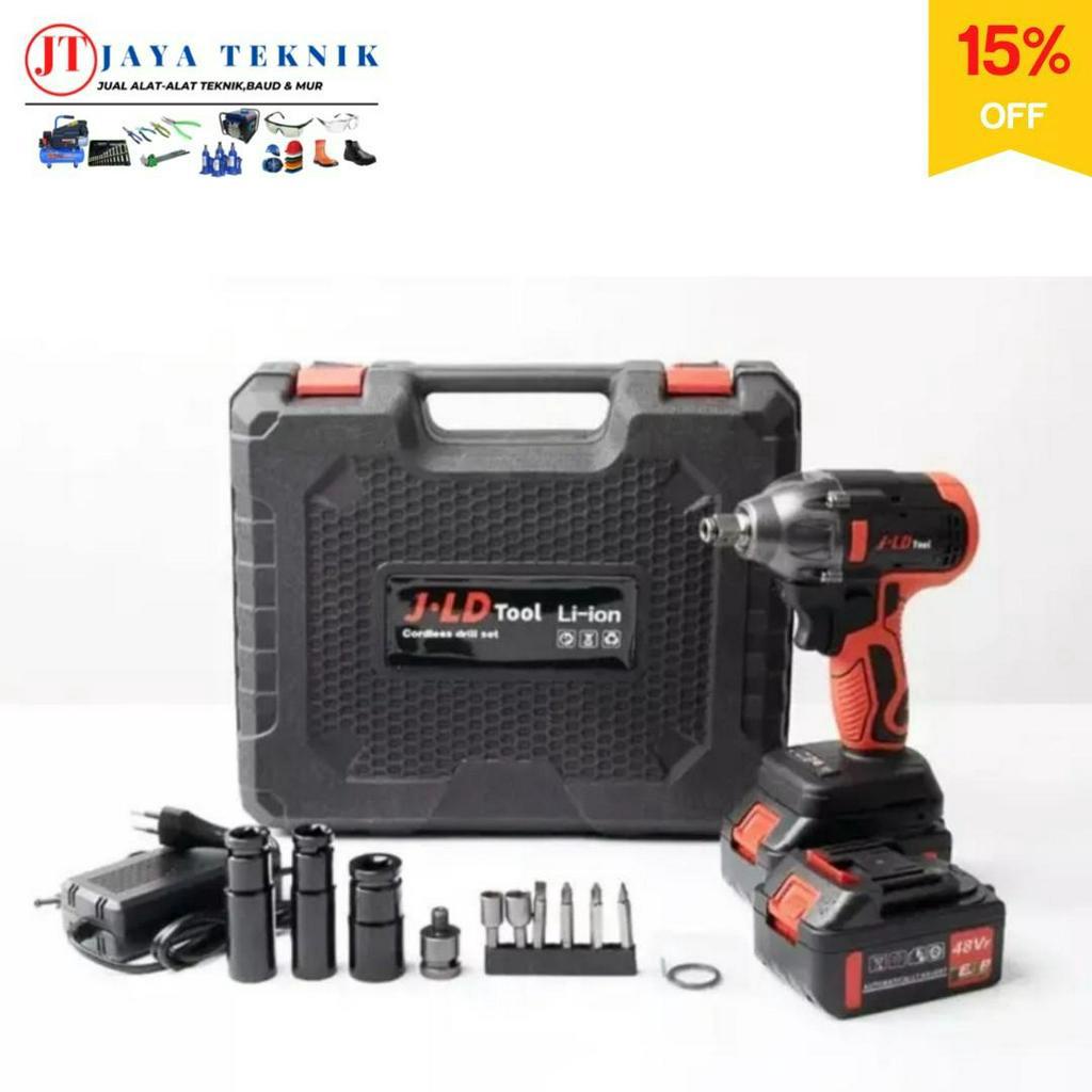 Impact wrench Cordless JLD 350 NM Mesin Impact Wrench Baterai 48 Volt Merah