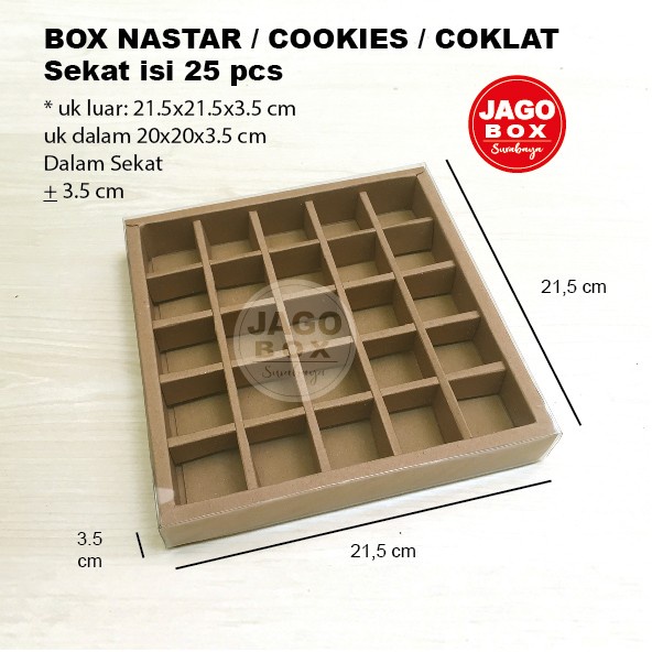 Box Kotak Sekat Nastar / Coklat / Cookies 25 lubang