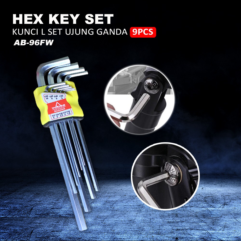 Kunci L Polos Pendek Set 9 Pcs Flat End Hex Key/Set Kunci L 8/9 Pcs Ukuran 1.5 - 10 mm Ujung Rata