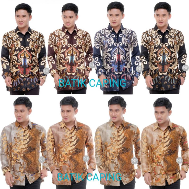 KEMEJA BATIK LENGAN PANJNG  MOTIF CLASIK BAHAN SEMI SUTRA BERFURING SIZE M, L, XL, XXL, JUMBO  BATIK