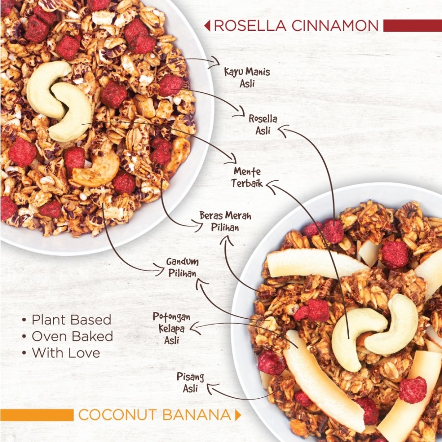 Yava East Bali Cashews Granola Rosella Cinnamon 400gr Oats Sereal Oatmeal Yava