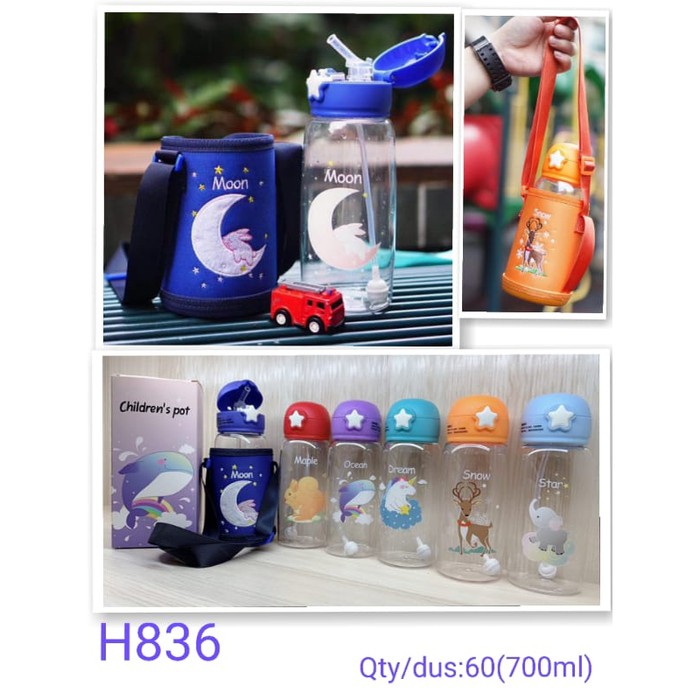 H836 - BOTOL MINUM ANAK - IMUT CUTE KEKINIAN - TALI DAN POUCH