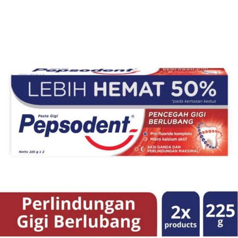 Pepsodent double 2x225g / pepsodent isi 2 / Pepsodent 225gr free 225g / pepsodent 225grx2 / pasta gi