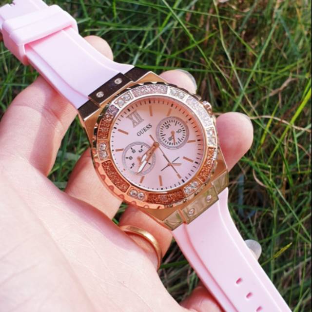 JAM GUESS WANITA W1053L3 ORIGINAL CRONO PINK ROSEGOLD FULLSET