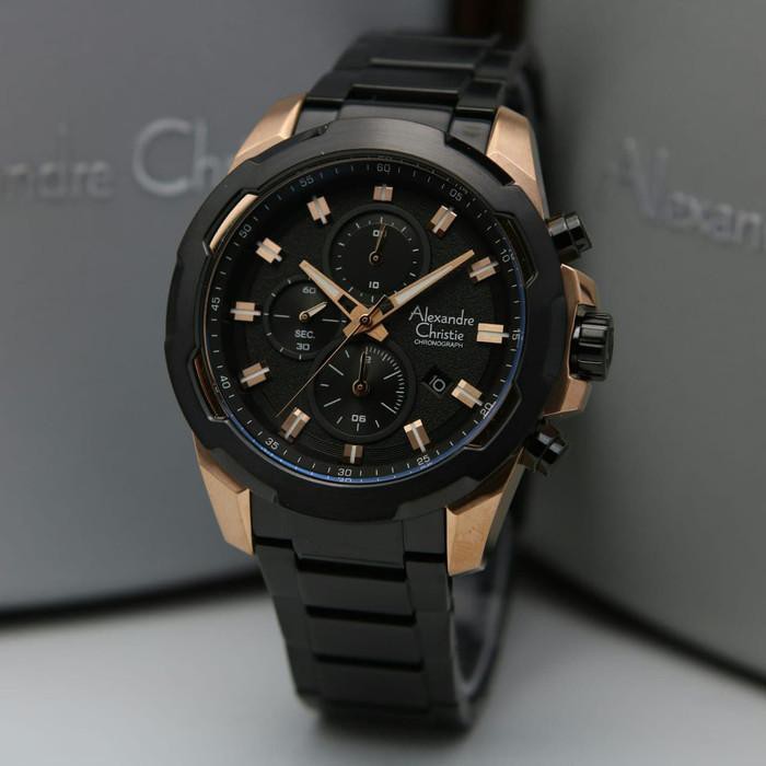 Jam Alexandre Christie Cowok AC 6523 Alexandre Christie AC6523 Black Rosegold Original