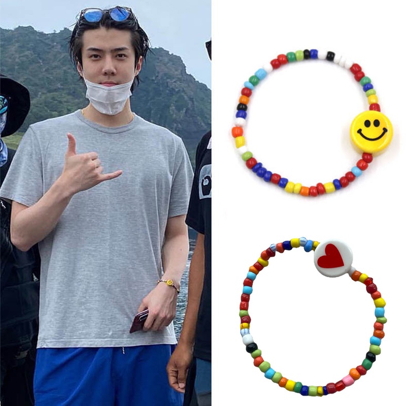 Gelang Tangan Manikmanik Keramik Bulat Motif Smiley Face Handmade Untuk Wanita