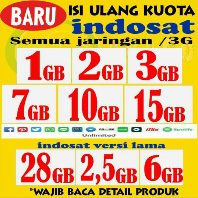 PROMO PAKET DATA KUOTA INTERNET INDOSAT UNLIMITED 1GB 2GB 3GB 7GB 10GB 15GB ALL JRGN | Shopee ...