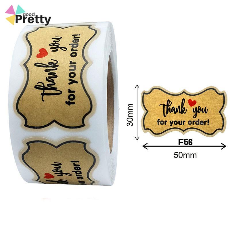 Terima Kasih Kertas Kraft Bulat Stiker Roll Stiker Cinta Amplop Dekorasi Pernikahan - PD