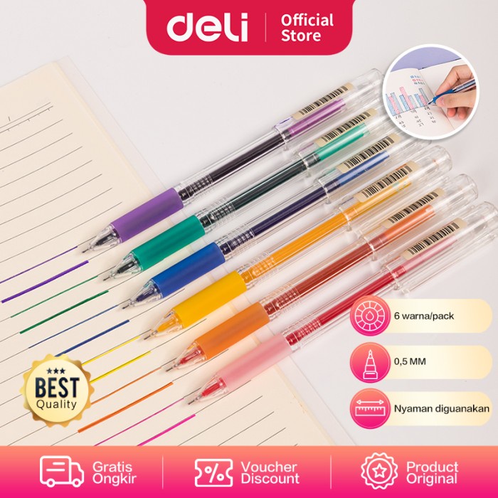 

Deli Pulpen Gel 6 Warna Cerah 0.5mm A125 Terlaris