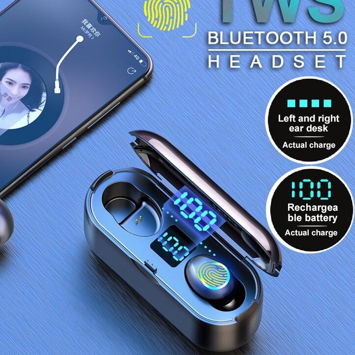 (TERBARU) ⚡TWS-F9-8 Tahan Air Headset TWS 5.0 F9 Bluetooth Earphone In-ear Stereo Wireless Headphone