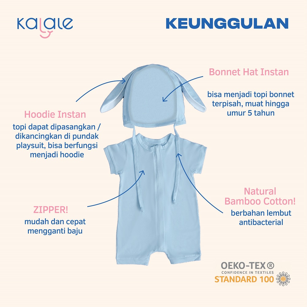 PLAYSUIT BONNET SET (ROMPER / JUMPER ANAK DAN BAYI) BAJU ANAK KALALE NATURAL COTTON BAMBOO