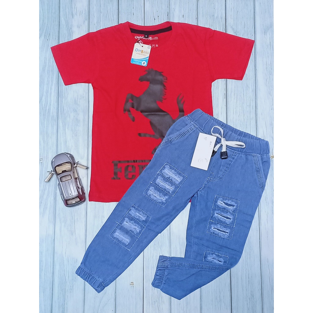 COD BAJU STELAN ANAK LAKI LAKI KAOS ABADI DAN CELANA JEAN RIPPED USIA 1-10 TAHUN OSHBOSS BAGIAN 2-FERARI