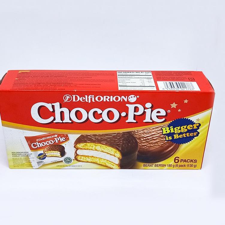 

PREMIUM DELFI ORION CHOCO PIE WITH MARSHMALLOW CREAM - 180 GRAM ISI 6 PCS