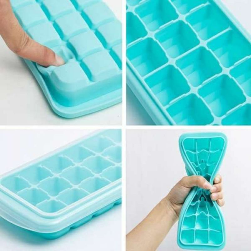 Cetakan Es Batu + Penutup 24 Kotak Ice Cube Trayy Dengan Penutup Silicon