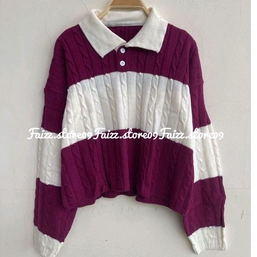 DANIE SWEATER RAJUT WANITA CROP KERAH WANGKI MOTIF CABLE PREMIUM MURAH