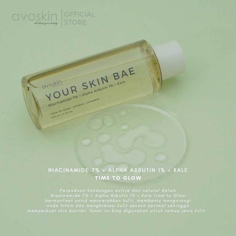 AVOSKIN Your Skin Bae TONER Niacinamide 7% + Alpha Arbutin 1% + Kale 100ml BPOM