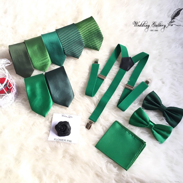 Hijau emerald dan hijau botol edition.. suspender bretel dasi kupu dasi panjang pocket square
