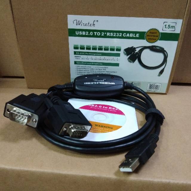 Wiretek Kabel USB2.0 To 2x RS232 1,5meter Aktif