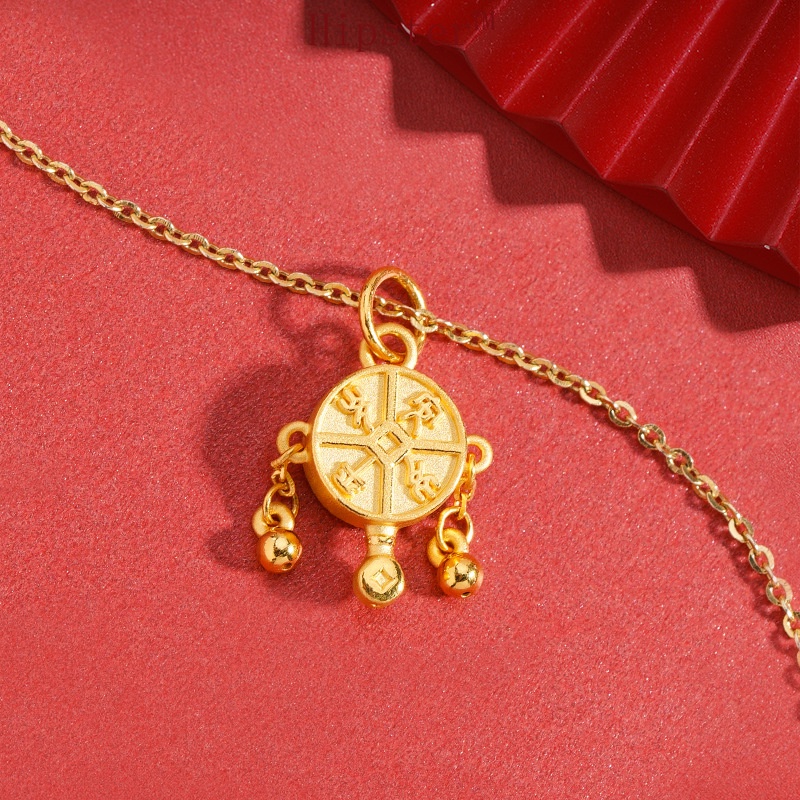 Gold Lucky Beads Bell Pendant Couple Necklace