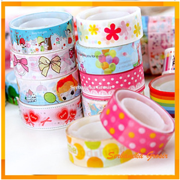

10 Pcs Selotip Motif Karakter Isolasi Hias Isolasi Motif Warna Warni Selotip Hias