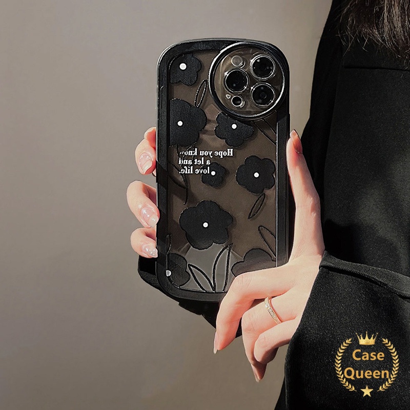 Soft Case Silikon TPU Motif Bunga Hitam Untuk iPhone 8Plus 7plus XR 11 12 13 Pro MAX 7 8 Plus X 6 6S Plus XS MAX SE 2020