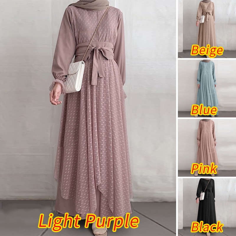 ZANZEA Women Casual Fashion Long Sleeve Lace Patchwork O-Neck Loose Muslim Maxi Dress