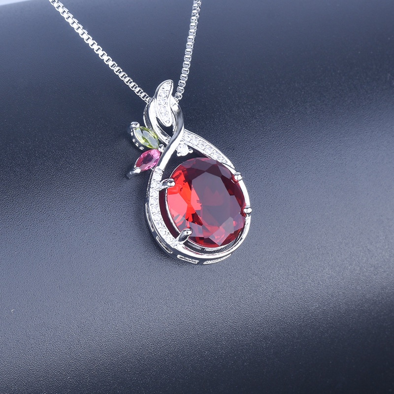 [Ready Stock]Fashion New Inlaid Color Gemstone Pendant 18K Rose Gold Plated Necklace