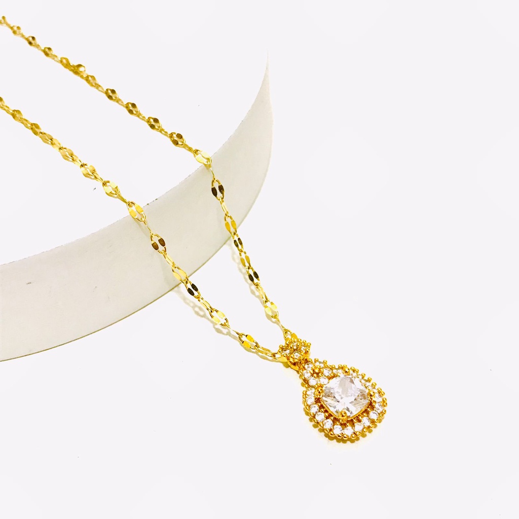 Kalung Titanium Wanita Lapis Emas Anti Karat KP-36-24-22-AMK