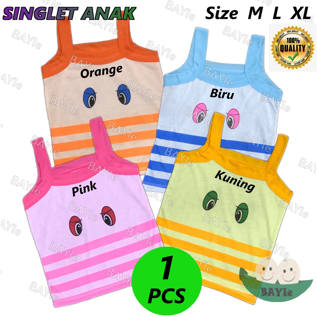 BAYIe - 1 PCS Kaos Singlet/Tanktop/Tengtop/Kutung Anak Perempuan Cewek Motif Mata/Sofia Size M, L, XL