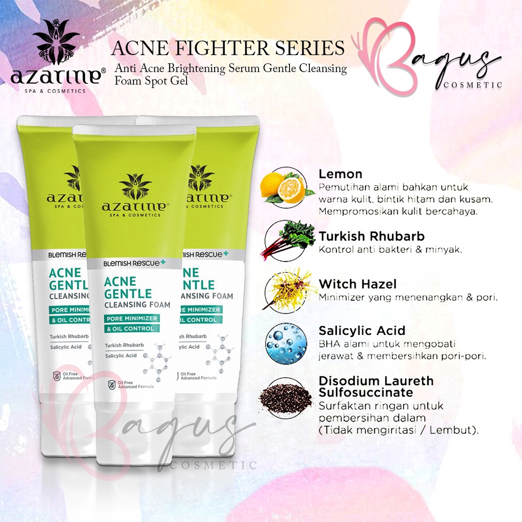 ⭐BAGUS⭐ AZARINE ACNE FIGHTER SERIES | Anti Acne Brightening Serum Gentle Cleansing Foam Spot Gel