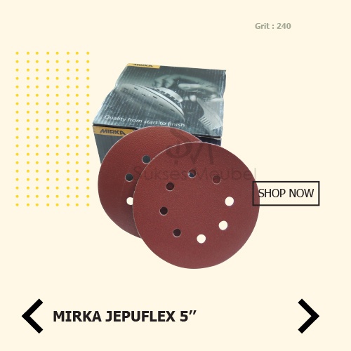 GRIT 240 MIRKA JEPUFLEX 5" H - 8 AMPLAS BULAT VELCRO 5 INCH LUBANG 8