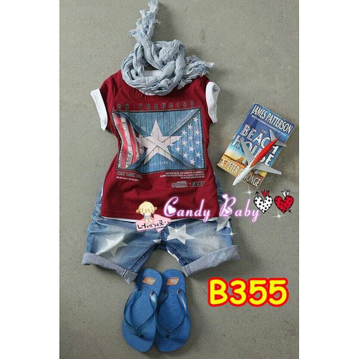 B355 SETELAN JEANS PENDEK ANAK