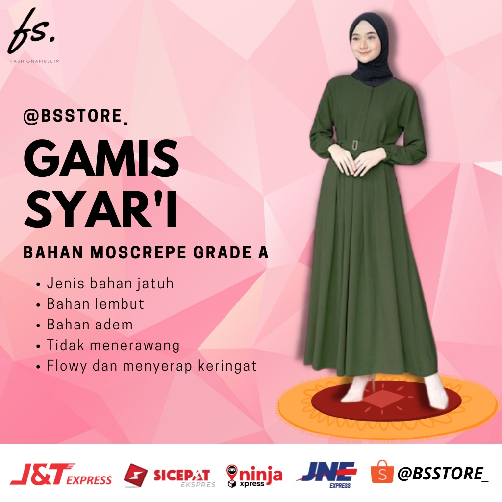 Pakaian Jubah Gamis Remaja Dewasa Muslim Wanita Muslimah Cewek Terbaru Bahan Adem Warna Army Gamis A