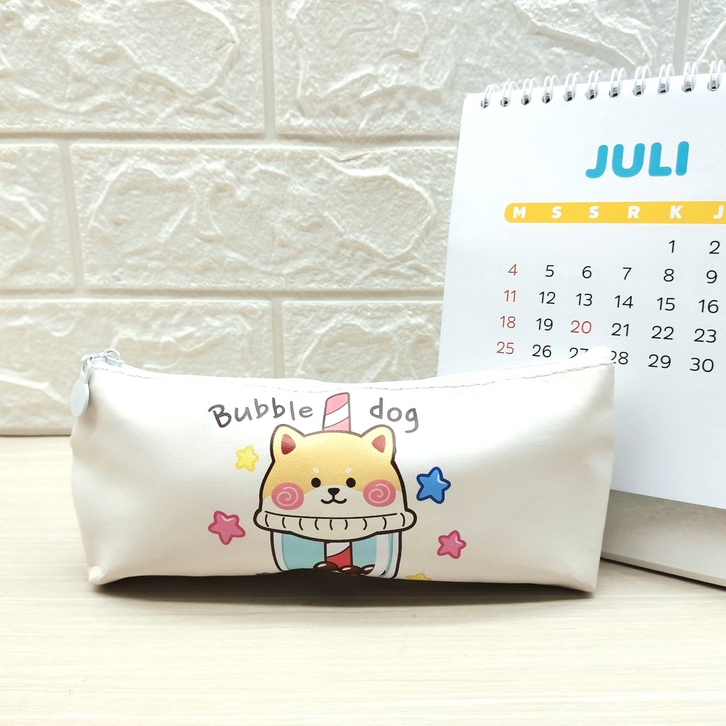 COD KOTAK PENSIL MOTIF LUCU UNIK / TEMPAT PENSIL / KOTAK PULPEN / TEMPAT ALAT TULIS-BUBBLE DOG PUTIH