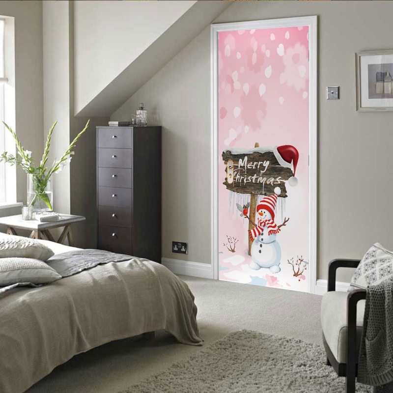 Zzz 2pcs / set Stiker Dinding / Pintu / Kulkas Motif Snowman Natal Untuk Dekorasi Rumah